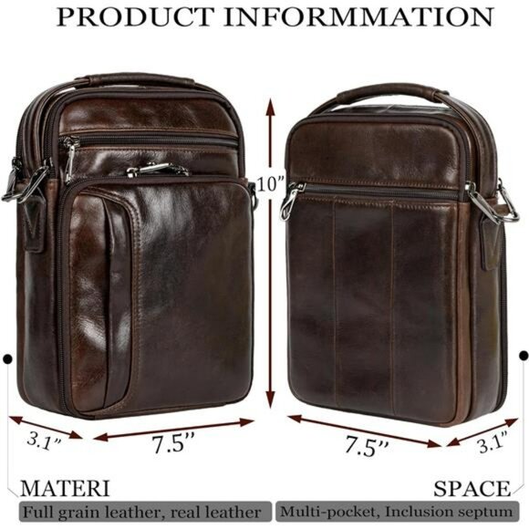 Genuine Leather Messenger Bag Small Crossbody Shoulder Travel Satchel for Men - Picture 3 of 6